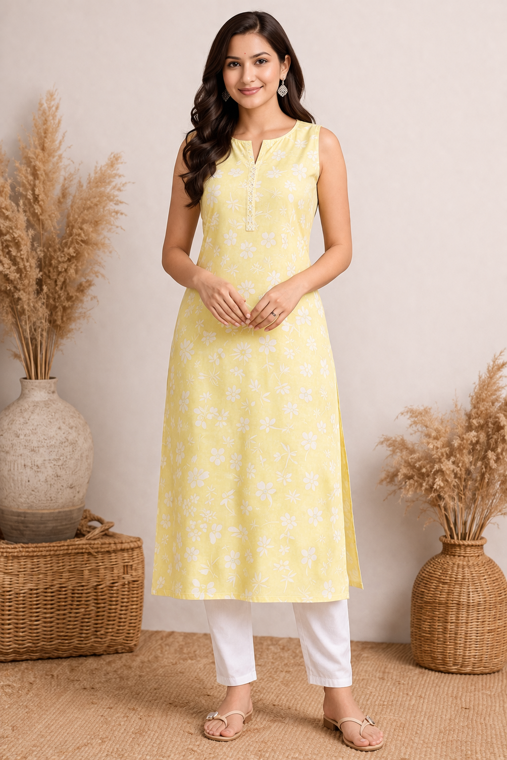 Pastel Lemon Yellow Sleeveless Kurti – Soft Cotton | Lightweight Summer Essential